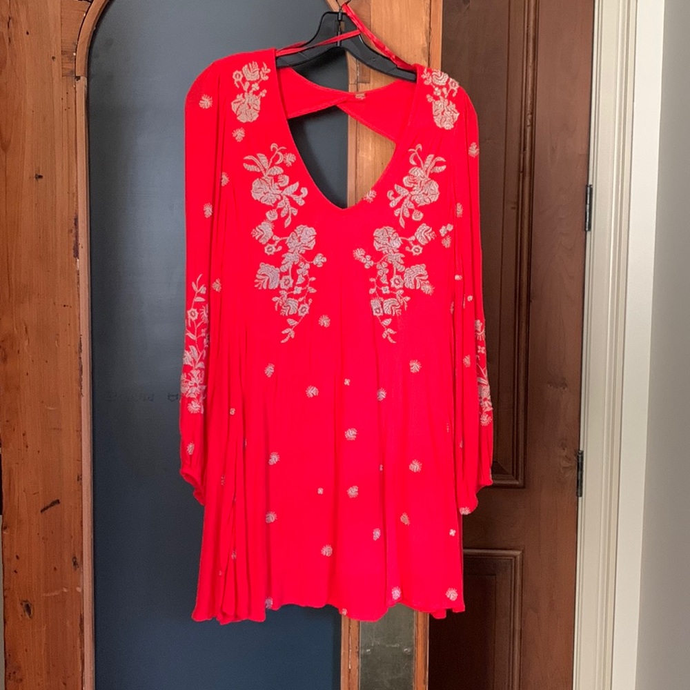 Free People, flowy, long sleeve, embroidered dress